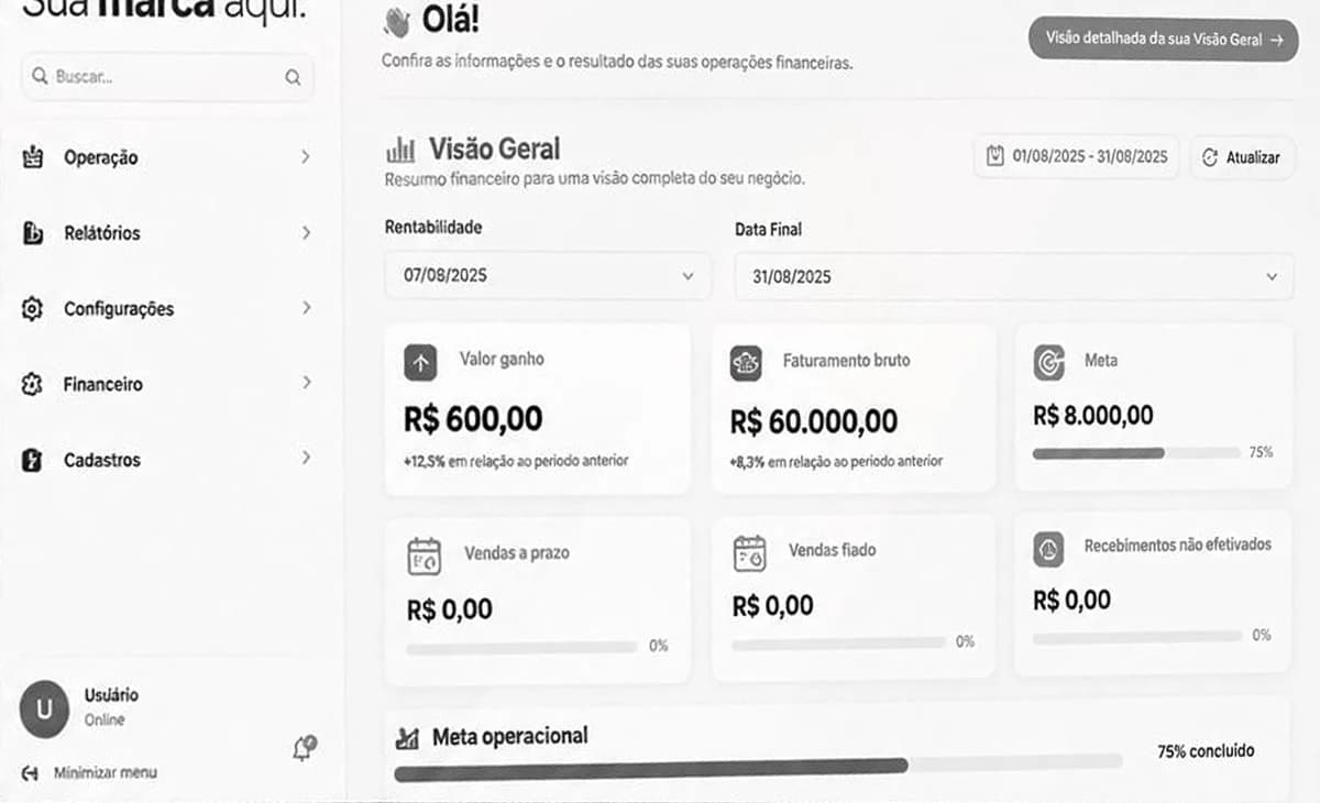 Dashboard do sistema Vileve com a visão geral da operação